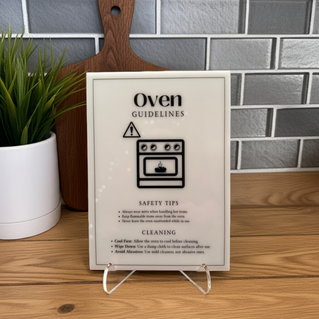Oven Guidelines - Vacation Rental House Rules Signs, 5x7 inch Acrylic Signs (Design 39) - Professional Artwork