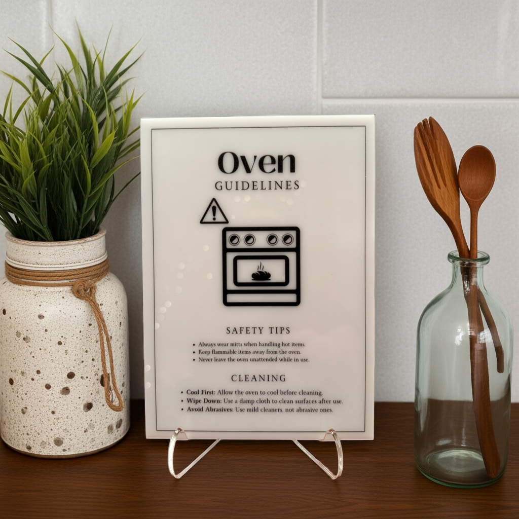 Oven Guidelines - Vacation Rental House Rules Signs, 5x7 inch Acrylic Signs (Design 39) - Professional Artwork