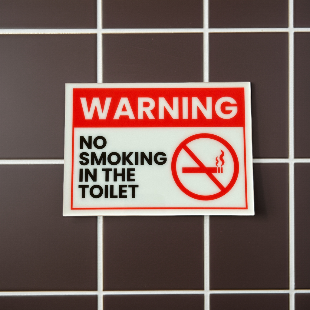 Warning, No Smoking in the Toilet Acrylic Signs, Size 5x7, Choose from 10 Warning and Policies, Each Sign Comes With Double Sided Tape for Easy Displaying. (Design 4)