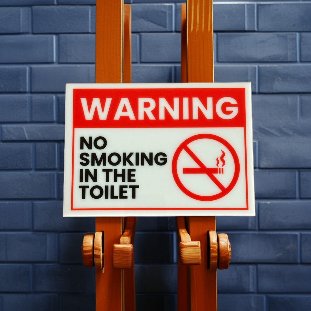 Warning, No Smoking in the Toilet Acrylic Signs, Size 5x7, Choose from 10 Warning and Policies, Each Sign Comes With Double Sided Tape for Easy Displaying. (Design 4)