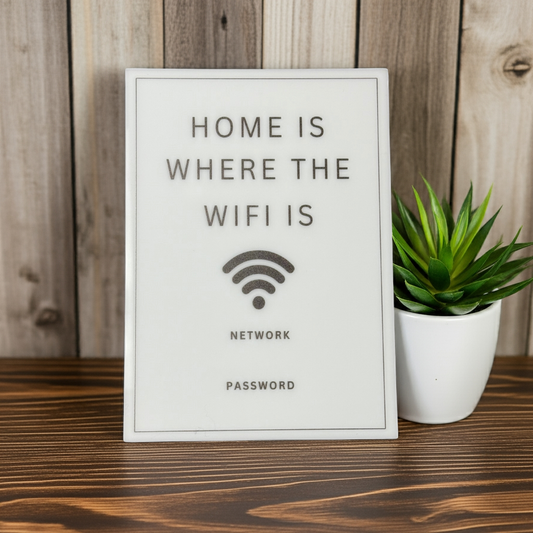 Home is Where the WiFi is - WiFi Network Password Signs, Home Network Information Display, Use Dry Eraser to change user Name and Password. Size 5"x7". Design 1. - Professional Artwork