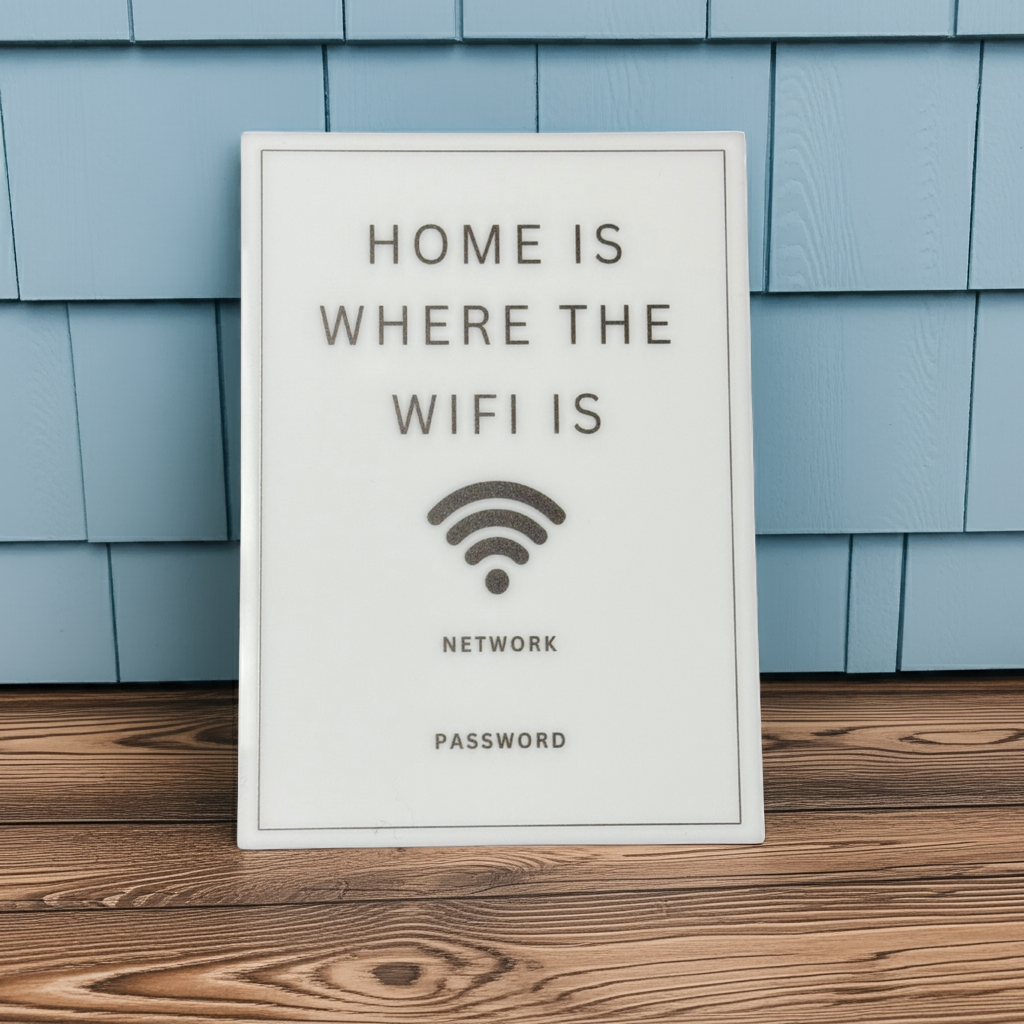 Home is Where the WiFi is - WiFi Network Password Signs, Home Network Information Display, Use Dry Eraser to change user Name and Password. Size 5"x7". Design 1. - Professional Artwork