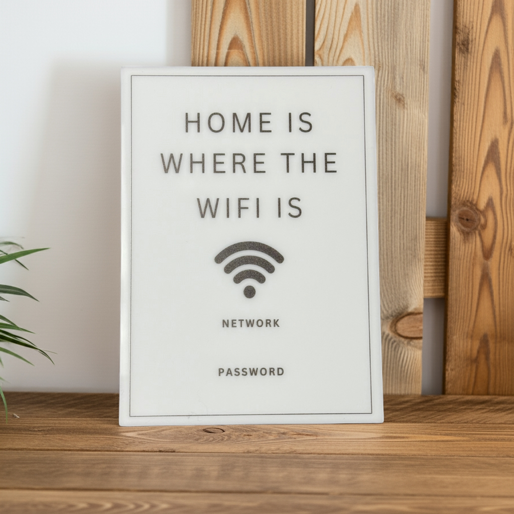 Home is Where the WiFi is - WiFi Network Password Signs, Home Network Information Display, Use Dry Eraser to change user Name and Password. Size 5"x7". Design 1. - Professional Artwork