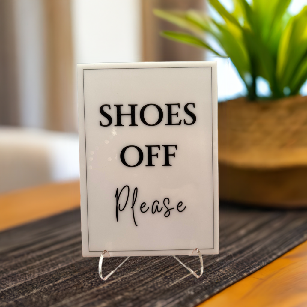 Shoes Off Please - Vacation Rental House Rules Signs, 5x7 inch Acrylic Signs (Design 2) - Professional Artwork
