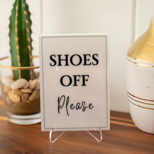 Shoes Off Please - Vacation Rental House Rules Signs, 5x7 inch Acrylic Signs (Design 2) - Professional Artwork
