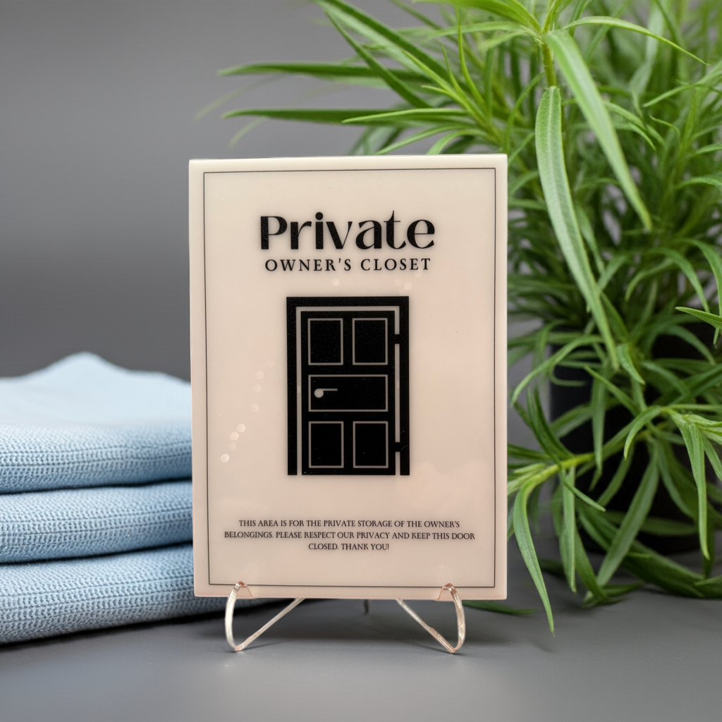 Private Owner's Closet - Vacation Rental House Rules Signs, 5x7 inch Acrylic Signs (Design 24) - Professional Artwork