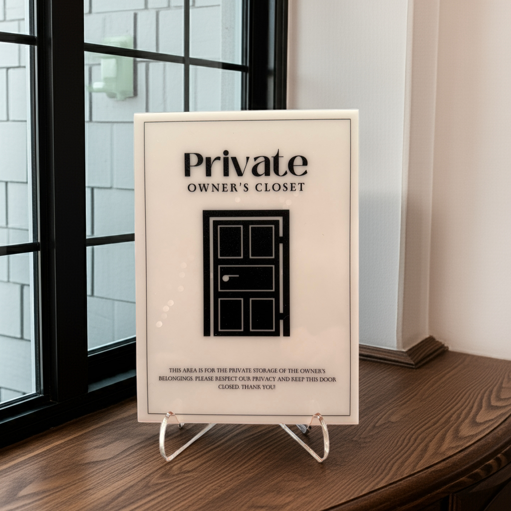 Private Owner's Closet - Vacation Rental House Rules Signs, 5x7 inch Acrylic Signs (Design 24) - Professional Artwork