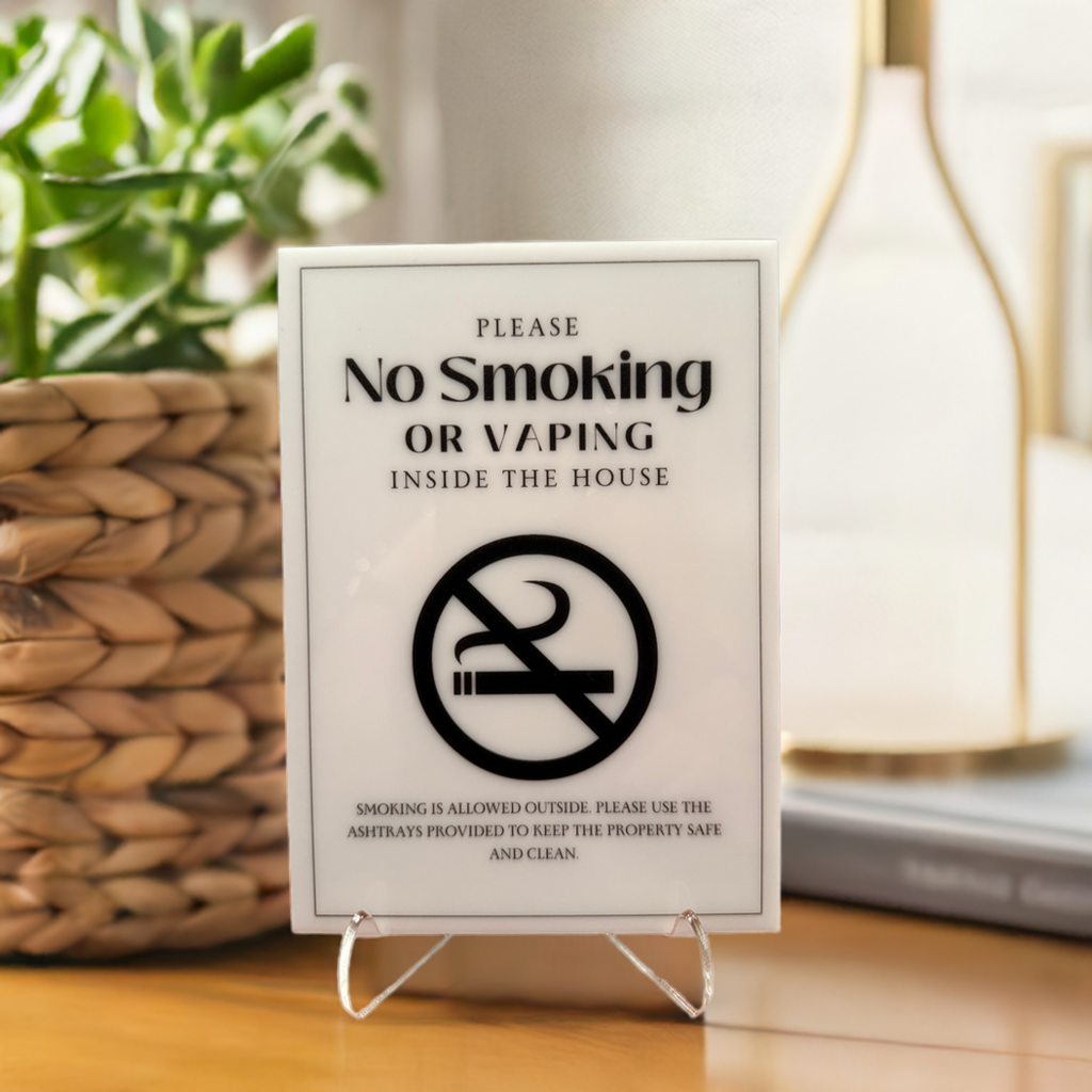 No Smoking Or Vaping - Vacation Rental House Rules Signs, 5x7 inch Acrylic Signs (Design 11) - Professional Artwork