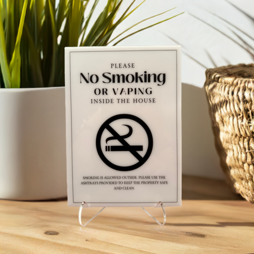 No Smoking Or Vaping - Vacation Rental House Rules Signs, 5x7 inch Acrylic Signs (Design 11) - Professional Artwork