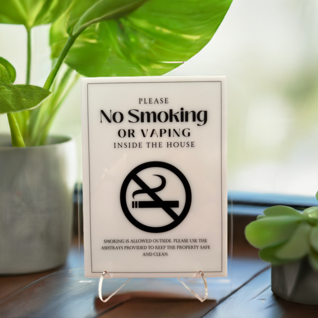 No Smoking Or Vaping - Vacation Rental House Rules Signs, 5x7 inch Acrylic Signs (Design 11) - Professional Artwork