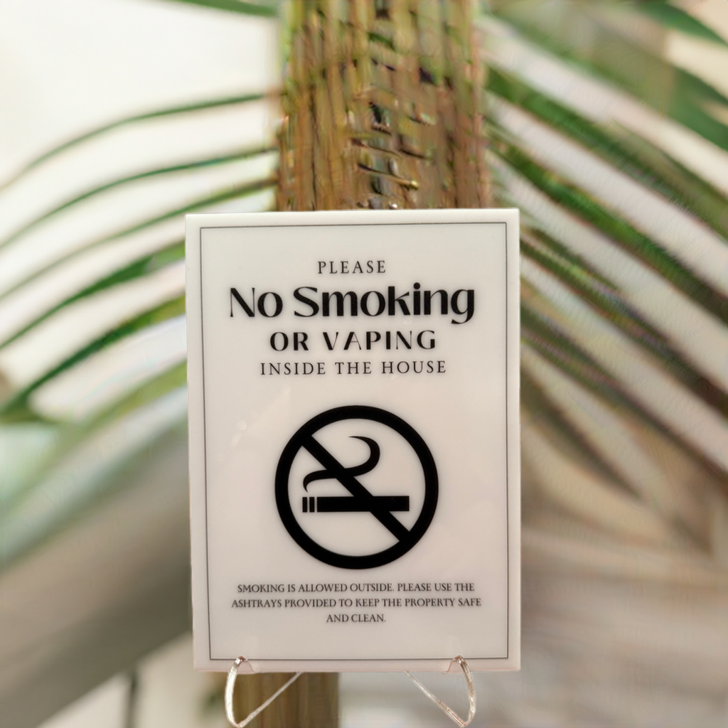 No Smoking Or Vaping - Vacation Rental House Rules Signs, 5x7 inch Acrylic Signs (Design 11) - Professional Artwork