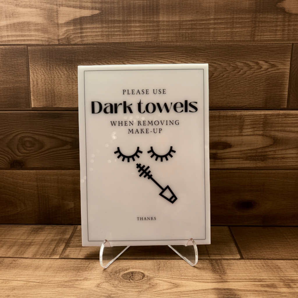 Please Use Dark Towels - Vacation Rental House Rules Signs, 5x7 inch Acrylic Signs (Design 16)