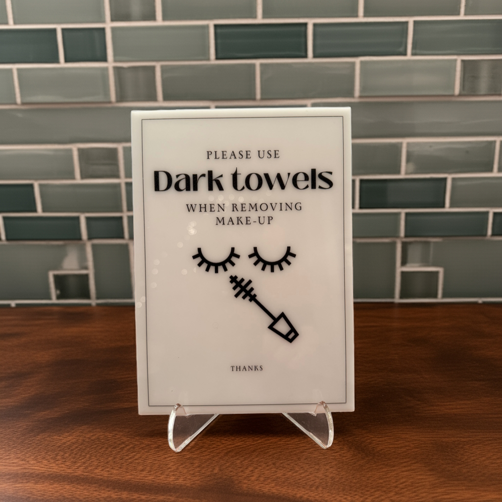 Please Use Dark Towels - Vacation Rental House Rules Signs, 5x7 inch Acrylic Signs (Design 16) - Professional Artwork