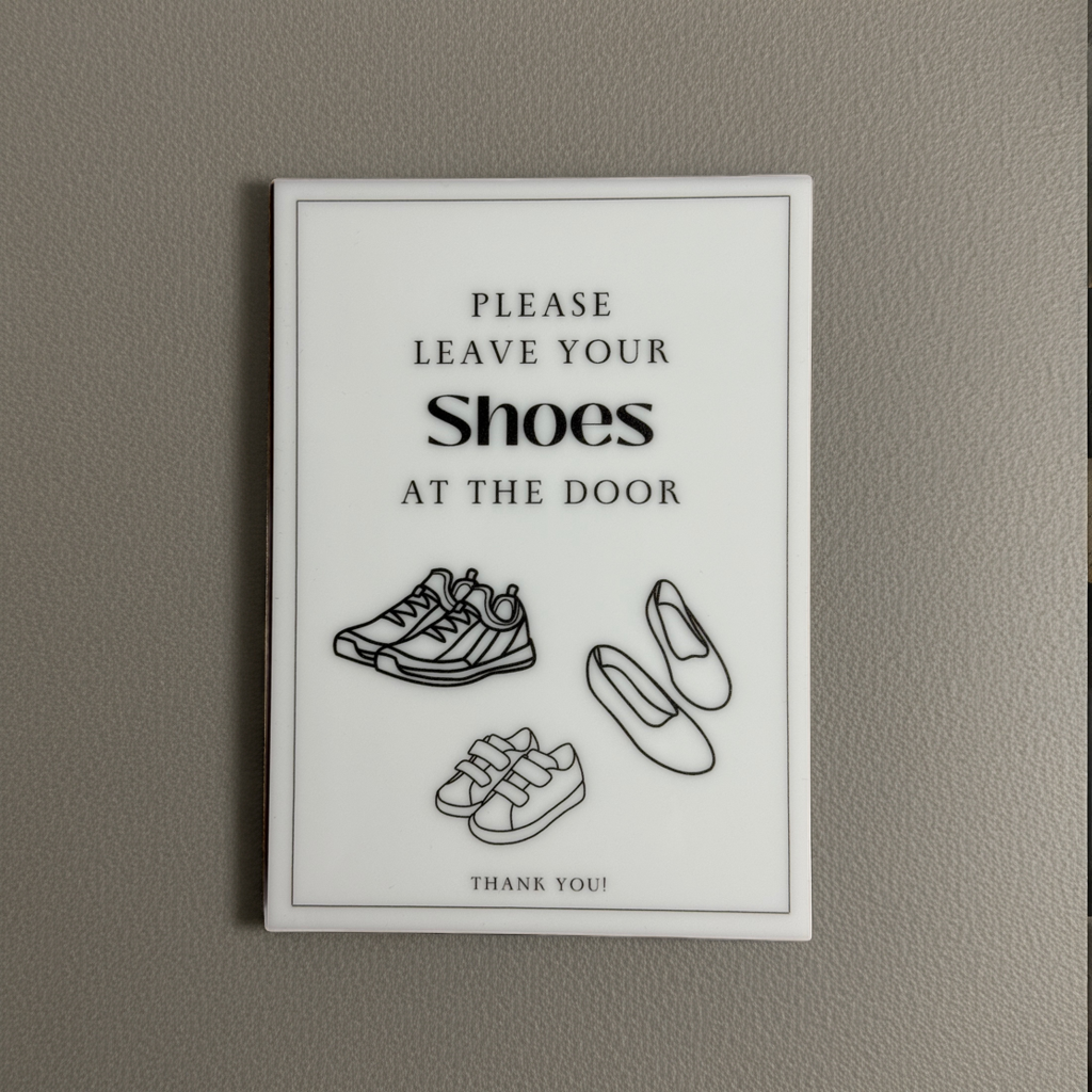 Please Leave Your Shoes - Vacation Rental House Rules Signs, 5x7 inch Acrylic Signs, Design (1) - Professional Artwork