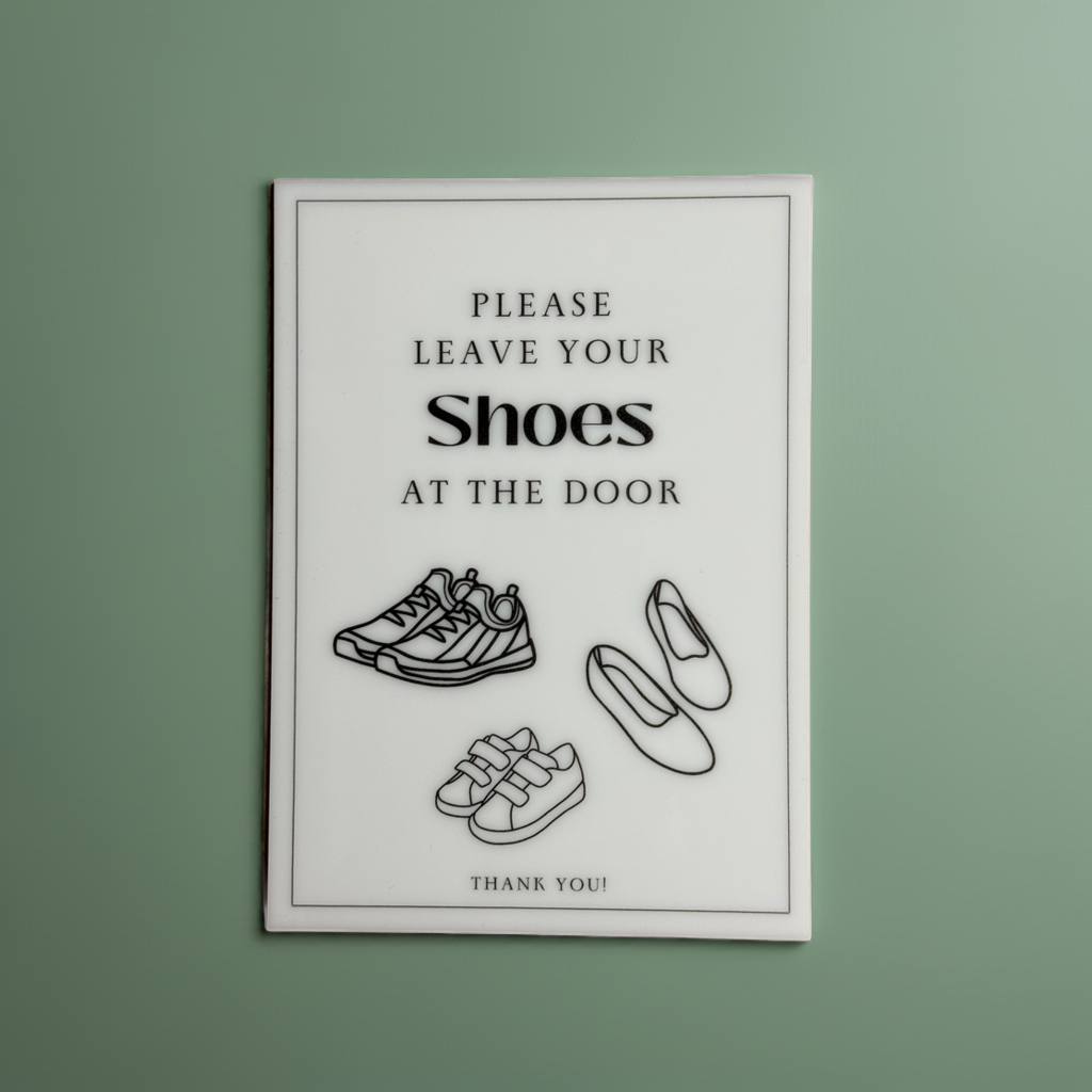 Please Leave Your Shoes - Vacation Rental House Rules Signs, 5x7 inch Acrylic Signs, Design (1) - Professional Artwork