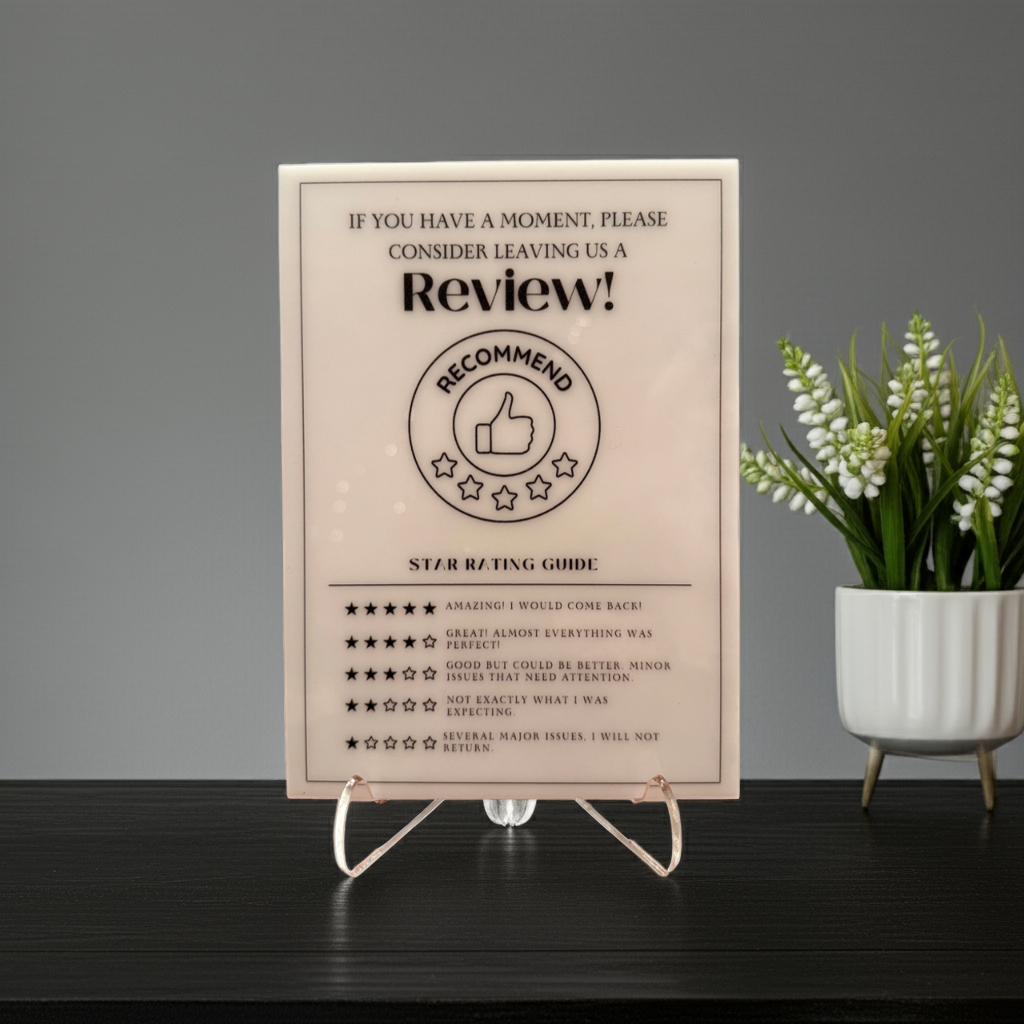 Consider Leaving Us a Review - Vacation Rental House Rules Signs, 5x7 inch Acrylic Signs (Design 27) - Professional Artwork