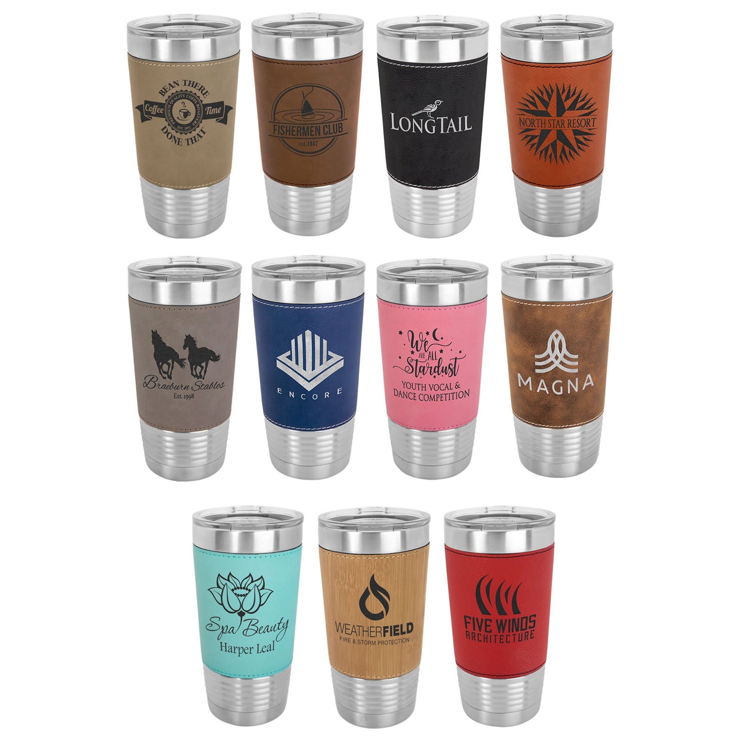 Polar Camel 20 oz. Leatherette Tumbler with Clear Lid - Professional Artwork