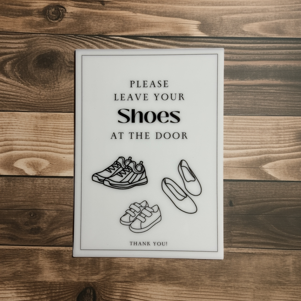Please Leave Your Shoes - Vacation Rental House Rules Signs, 5x7 inch Acrylic Signs, Design (1) - Professional Artwork