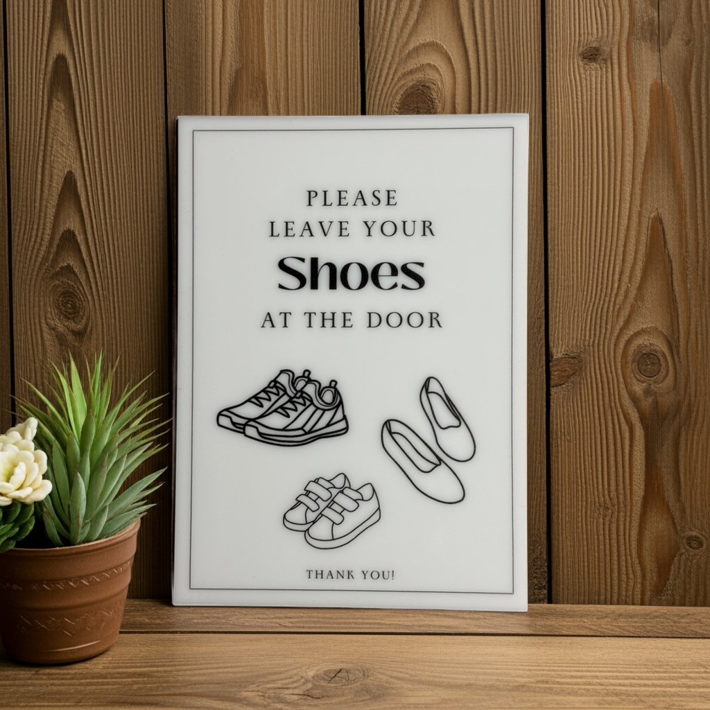 Please Leave Your Shoes - Vacation Rental House Rules Signs, 5x7 inch Acrylic Signs, Design (1) - Professional Artwork