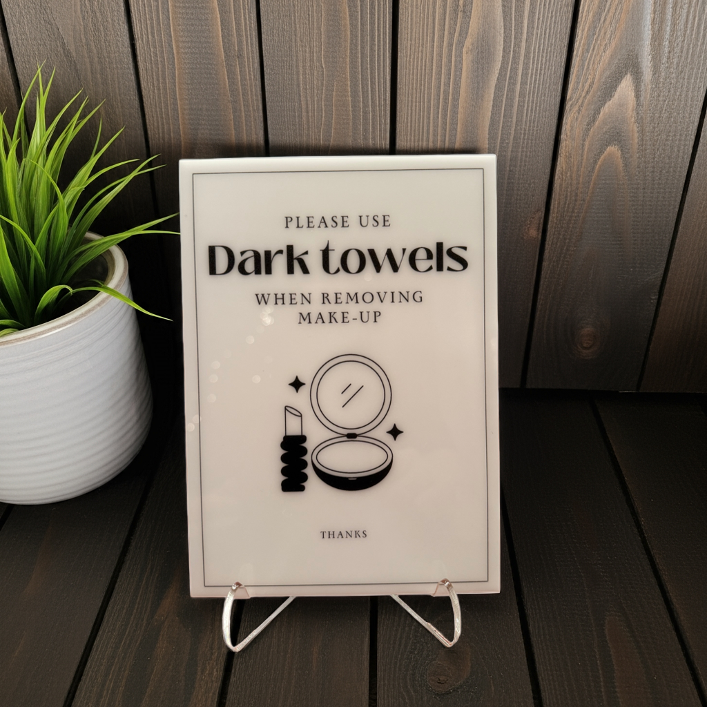 Please Use Dark Towels A - Vacation Rental House Rules Signs, 5x7 inch Acrylic Signs (Design 15) - Professional Artwork