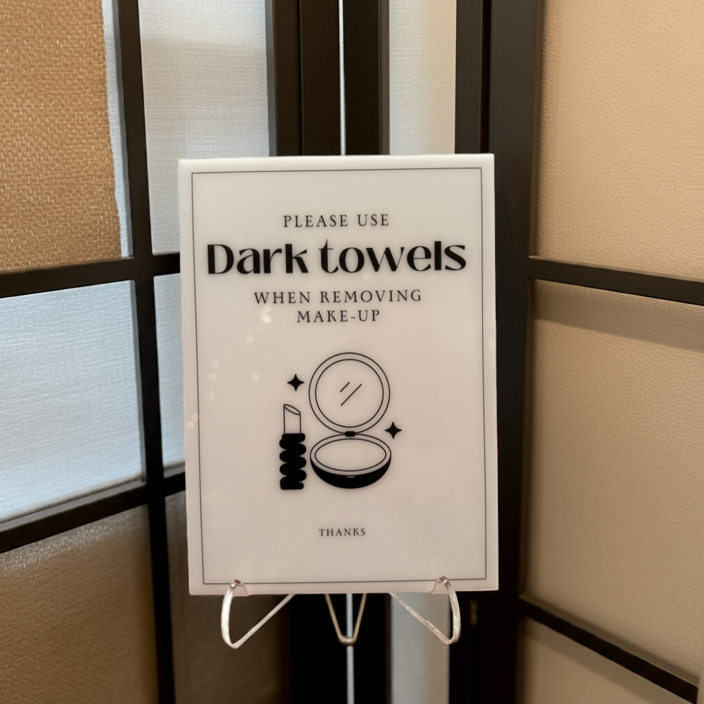 Please Use Dark Towels A - Vacation Rental House Rules Signs, 5x7 inch Acrylic Signs (Design 15) - Professional Artwork