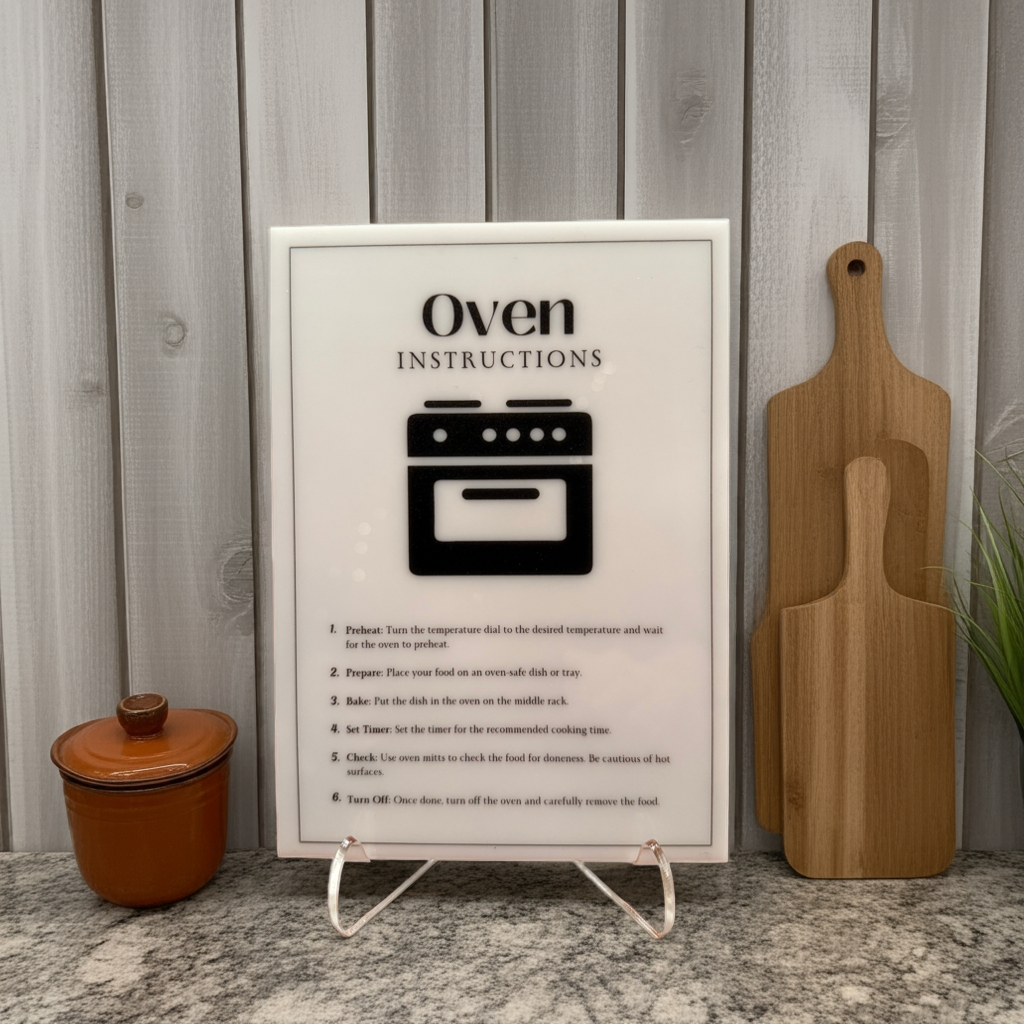 Oven Instructions - Vacation Rental House Rules Signs, 5x7 inch Acrylic Signs (Design 38) - Professional Artwork
