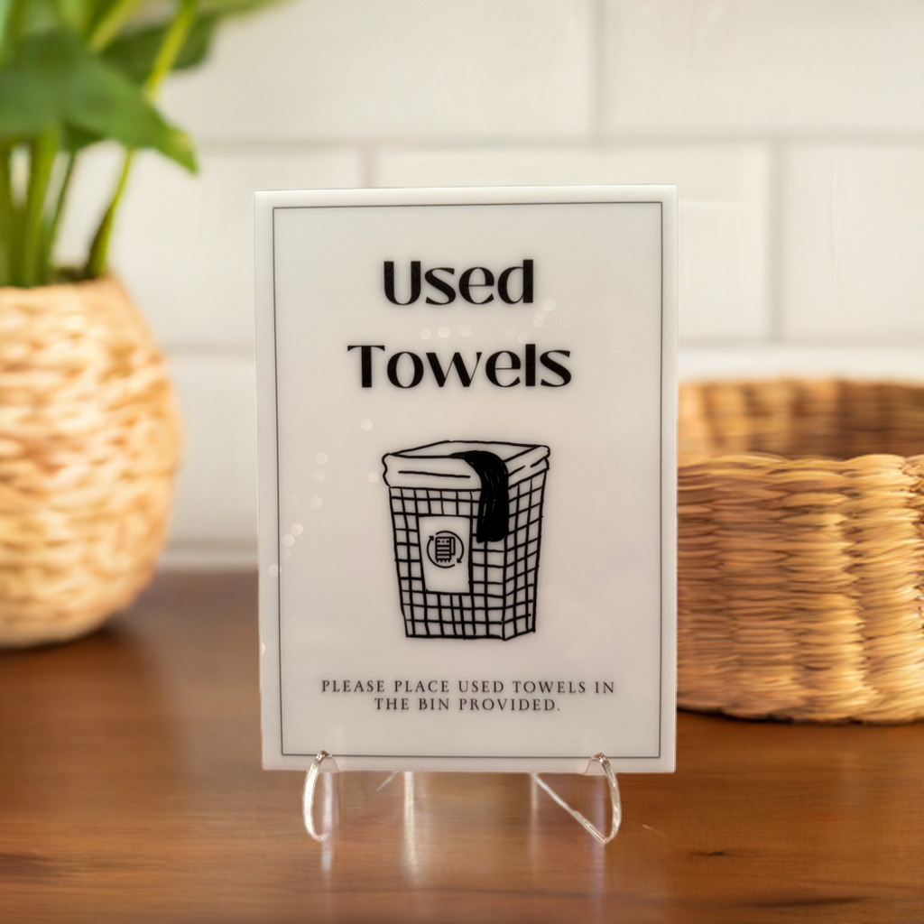 Used Towels - Vacation Rental House Rules Signs, 5x7 inch Acrylic Signs (Design 13)