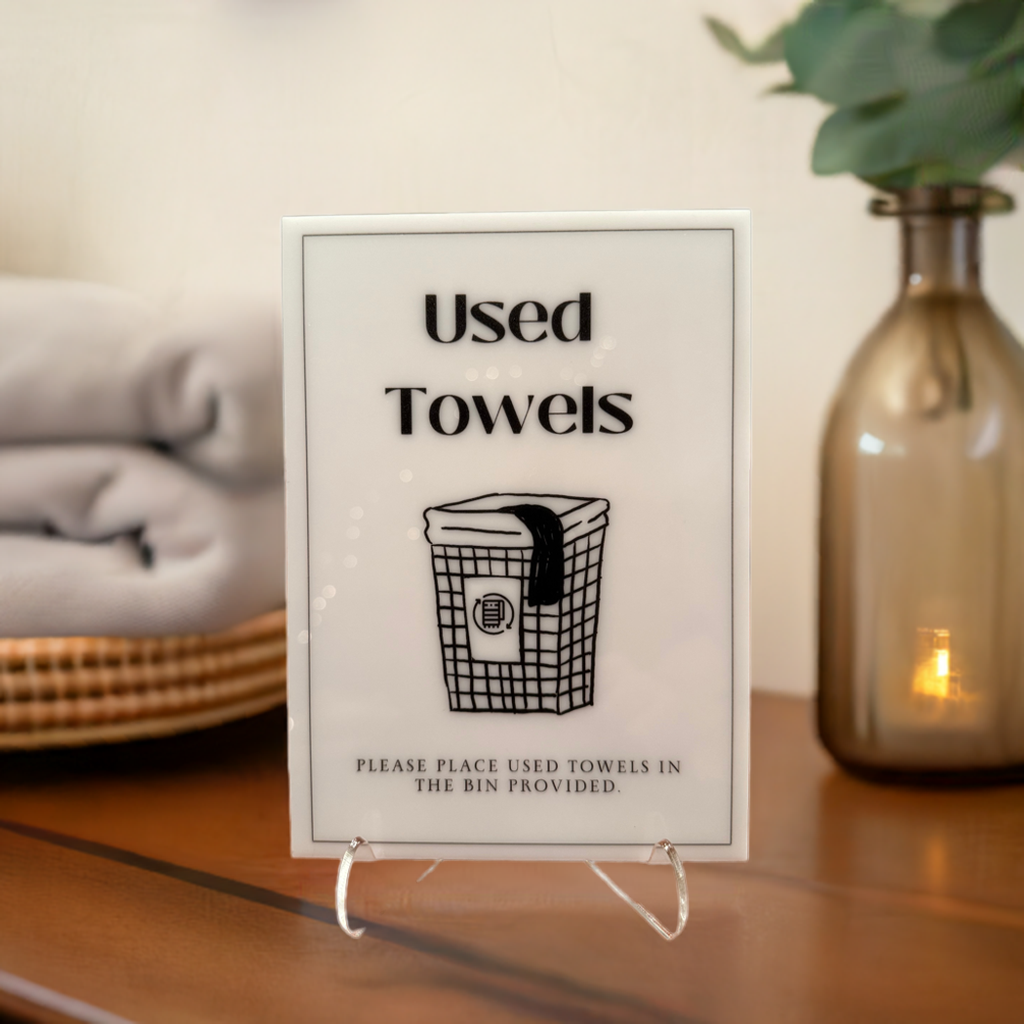 Used Towels - Vacation Rental House Rules Signs, 5x7 inch Acrylic Signs (Design 13)