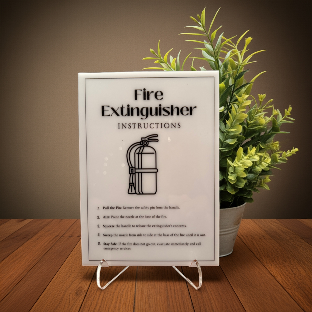 Fire Extinguisher Instructions - Vacation Rental House Rules Signs, 5x7 inch Acrylic Signs (Design 33) - Professional Artwork