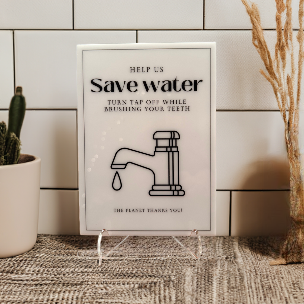 Help Us Save Water - Vacation Rental House Rules Signs, 5x7 inch Acrylic Signs (Design 8) - Professional Artwork
