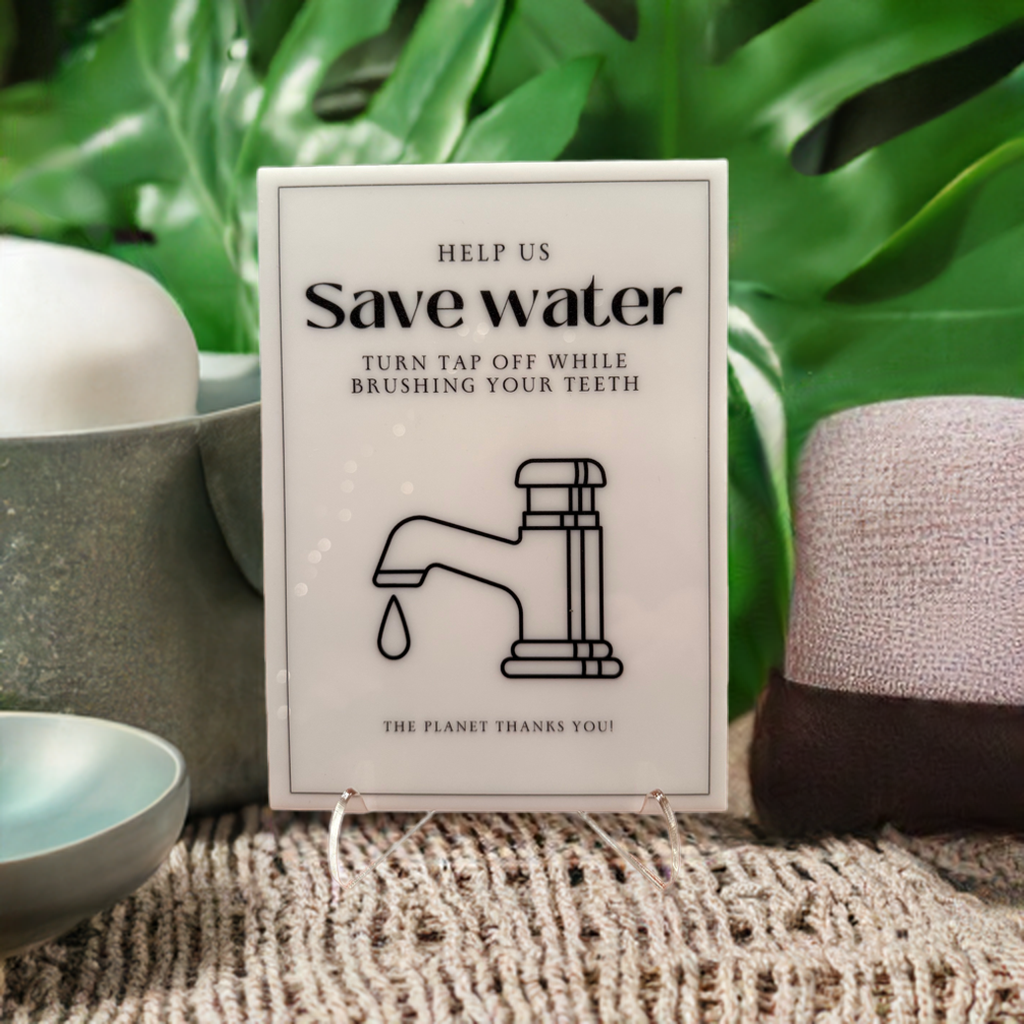 Help Us Save Water - Vacation Rental House Rules Signs, 5x7 inch Acrylic Signs (Design 8) - Professional Artwork