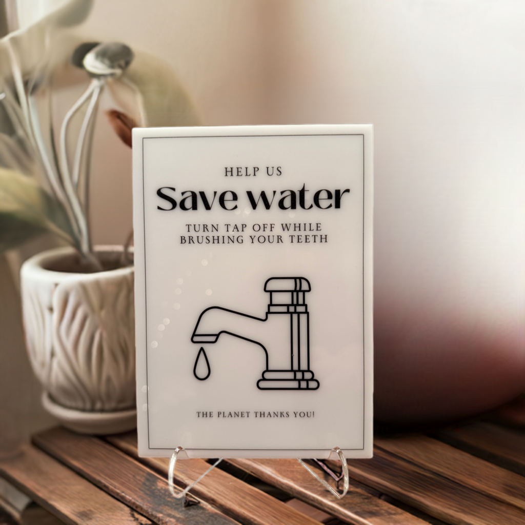 Help Us Save Water - Vacation Rental House Rules Signs, 5x7 inch Acrylic Signs (Design 8) - Professional Artwork