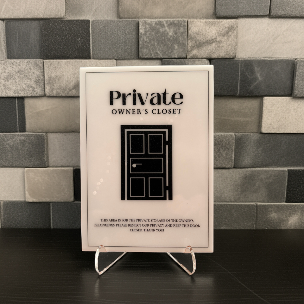 Private Owner's Closet - Vacation Rental House Rules Signs, 5x7 inch Acrylic Signs (Design 24) - Professional Artwork