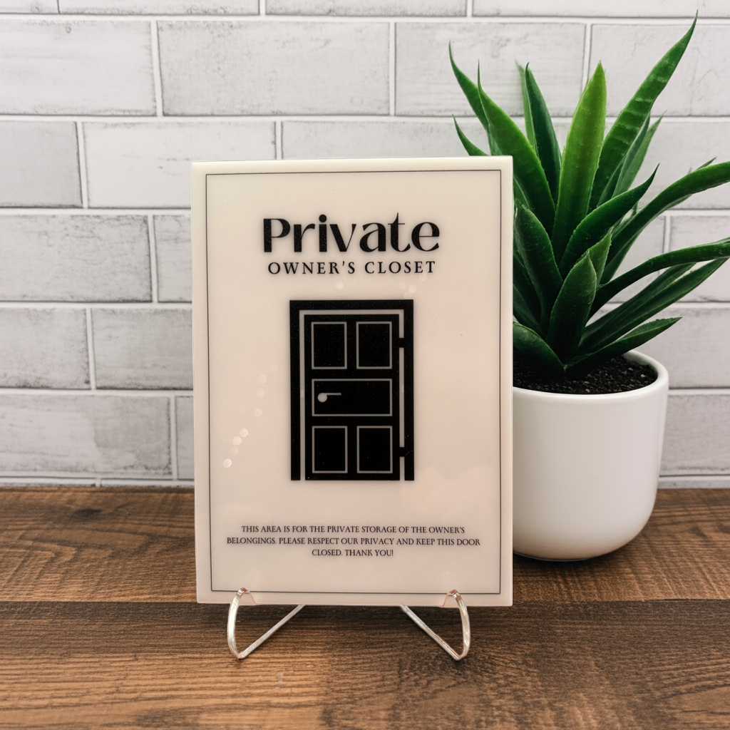 Private Owner's Closet - Vacation Rental House Rules Signs, 5x7 inch Acrylic Signs (Design 24) - Professional Artwork
