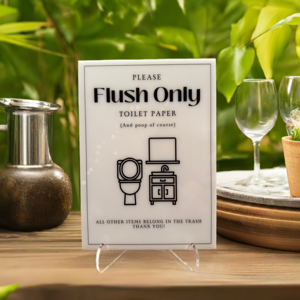 Please Flush Only Toilet Paper - Vacation Rental House Rules Signs, 5x7 inch Acrylic Signs (Design 7) - Professional Artwork