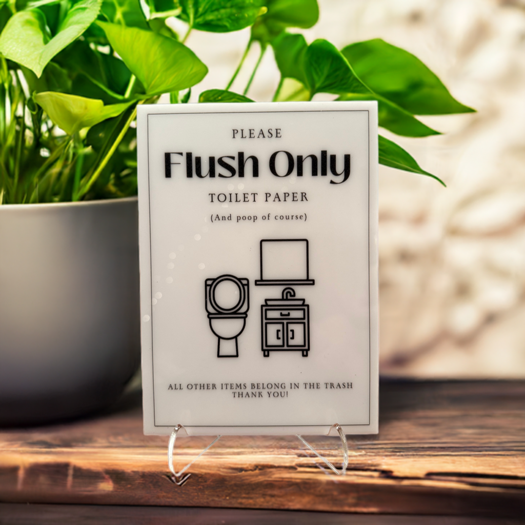 Please Flush Only Toilet Paper - Vacation Rental House Rules Signs, 5x7 inch Acrylic Signs (Design 7) - Professional Artwork