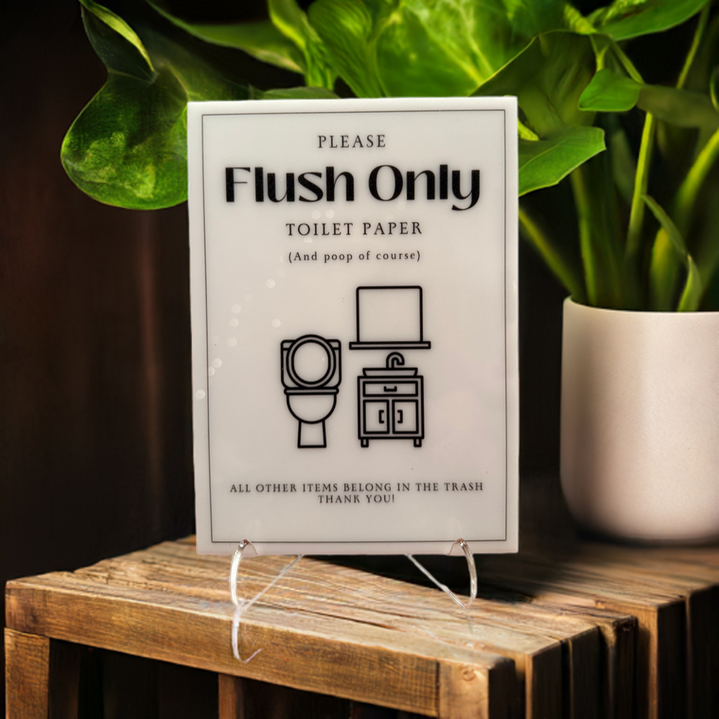 Please Flush Only Toilet Paper - Vacation Rental House Rules Signs, 5x7 inch Acrylic Signs (Design 7) - Professional Artwork