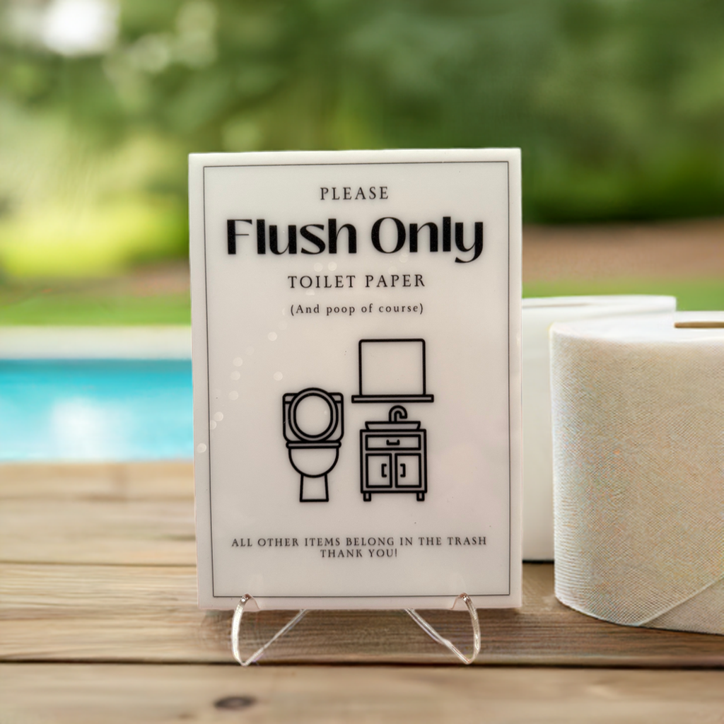 Please Flush Only Toilet Paper - Vacation Rental House Rules Signs, 5x7 inch Acrylic Signs (Design 7) - Professional Artwork