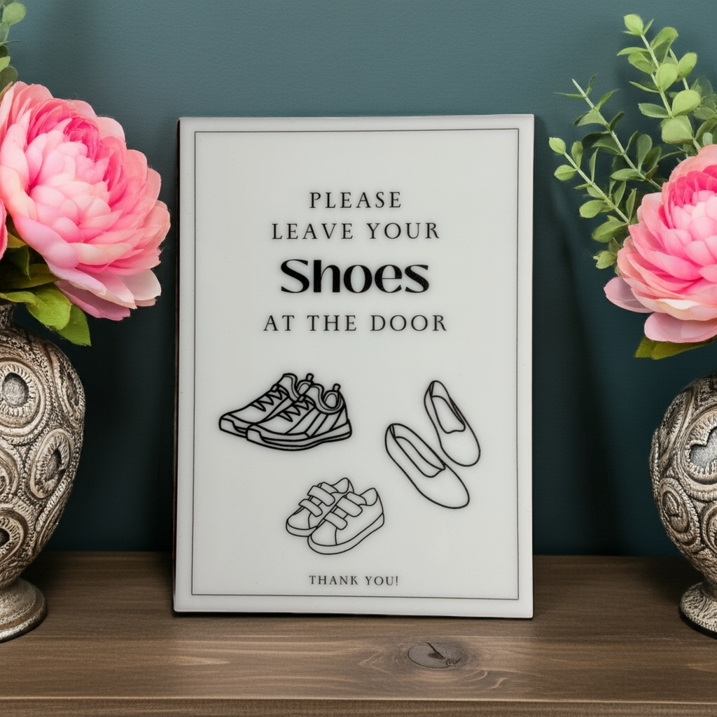 Please Leave Your Shoes - Vacation Rental House Rules Signs, 5x7 inch Acrylic Signs, Design (1) - Professional Artwork