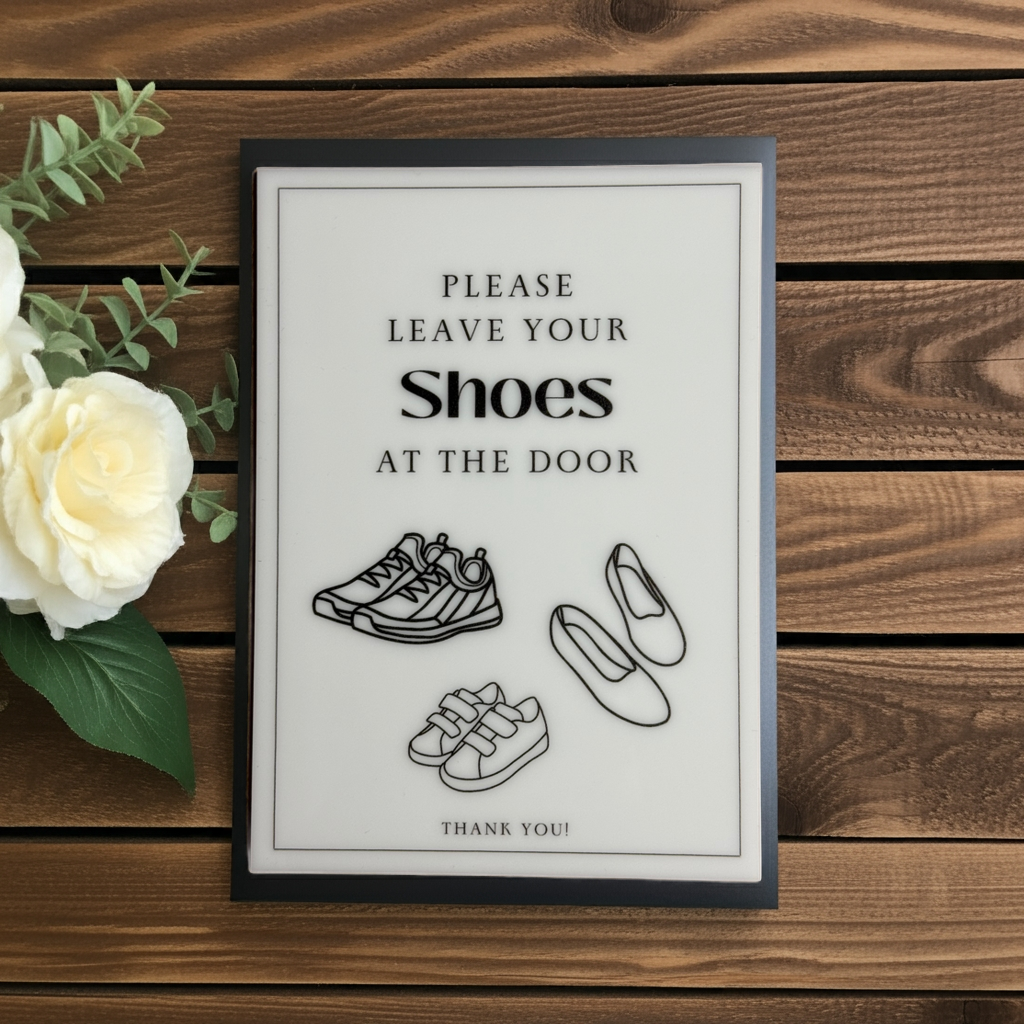 Please Leave Your Shoes - Vacation Rental House Rules Signs, 5x7 inch Acrylic Signs, Design (1) - Professional Artwork