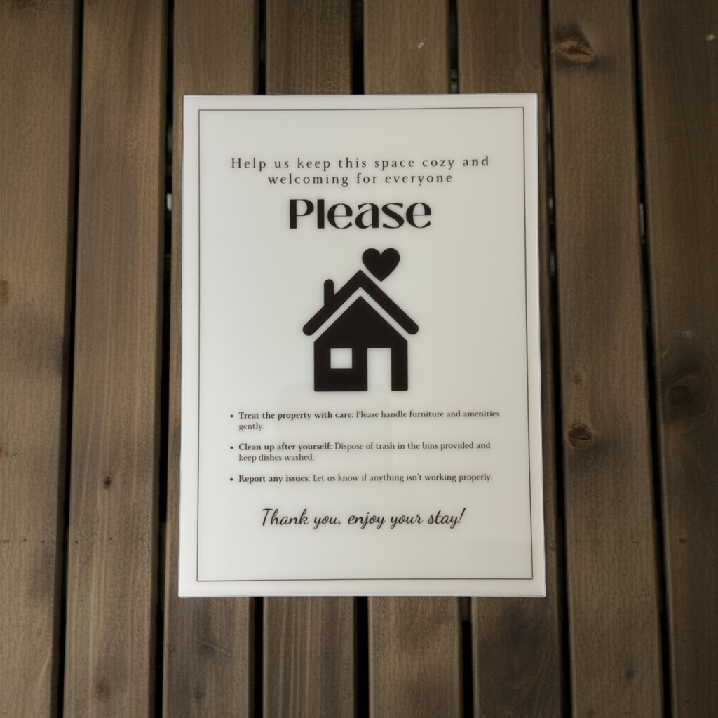 Help us keep this space cozy - Vacation Rental House Rules Signs, 5x7 inch Acrylic Signs (Design 42) - Professional Artwork