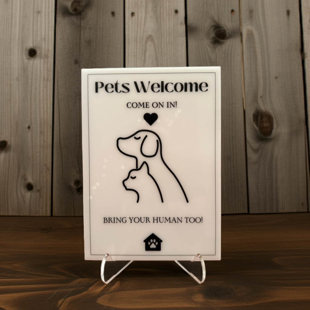 Pets Welcome - Vacation Rental House Rules Signs, 5x7 inch Acrylic Signs (Design 23) - Professional Artwork