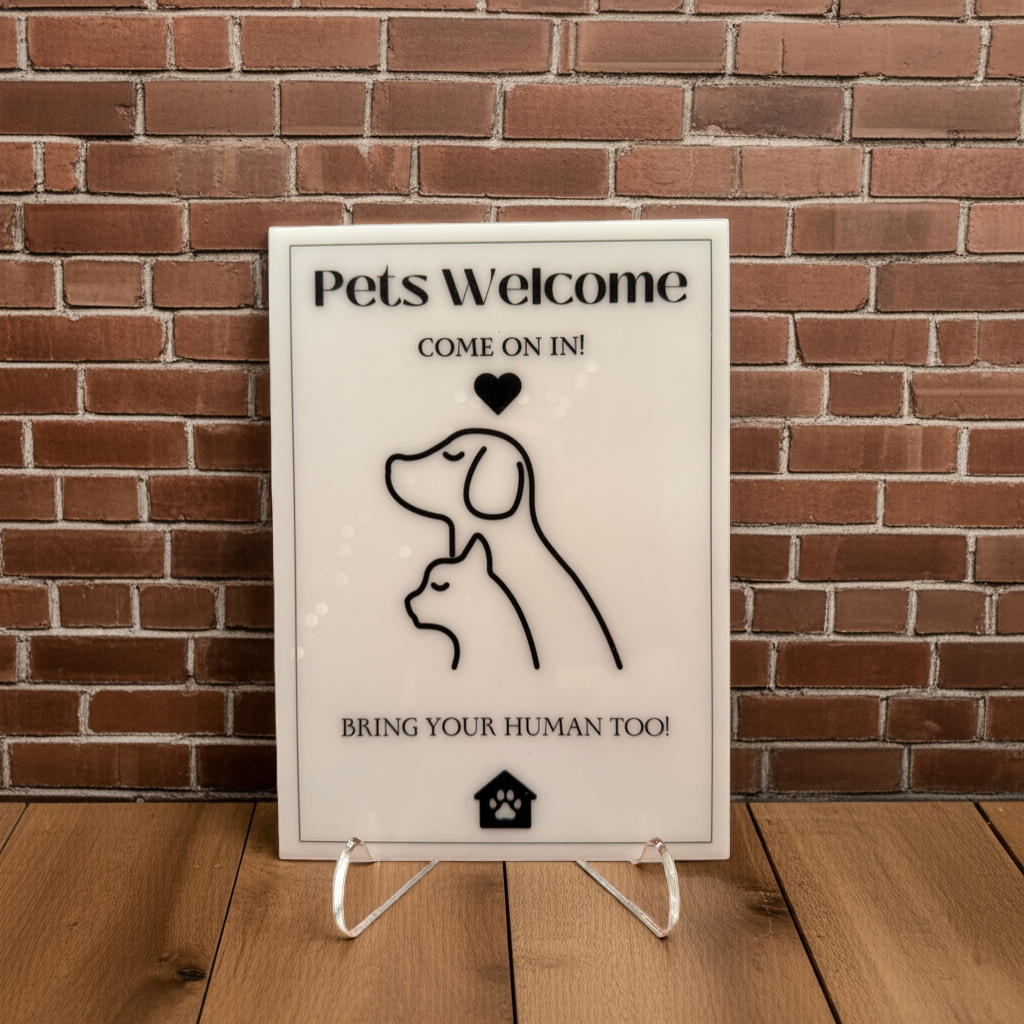 Pets Welcome - Vacation Rental House Rules Signs, 5x7 inch Acrylic Signs (Design 23) - Professional Artwork
