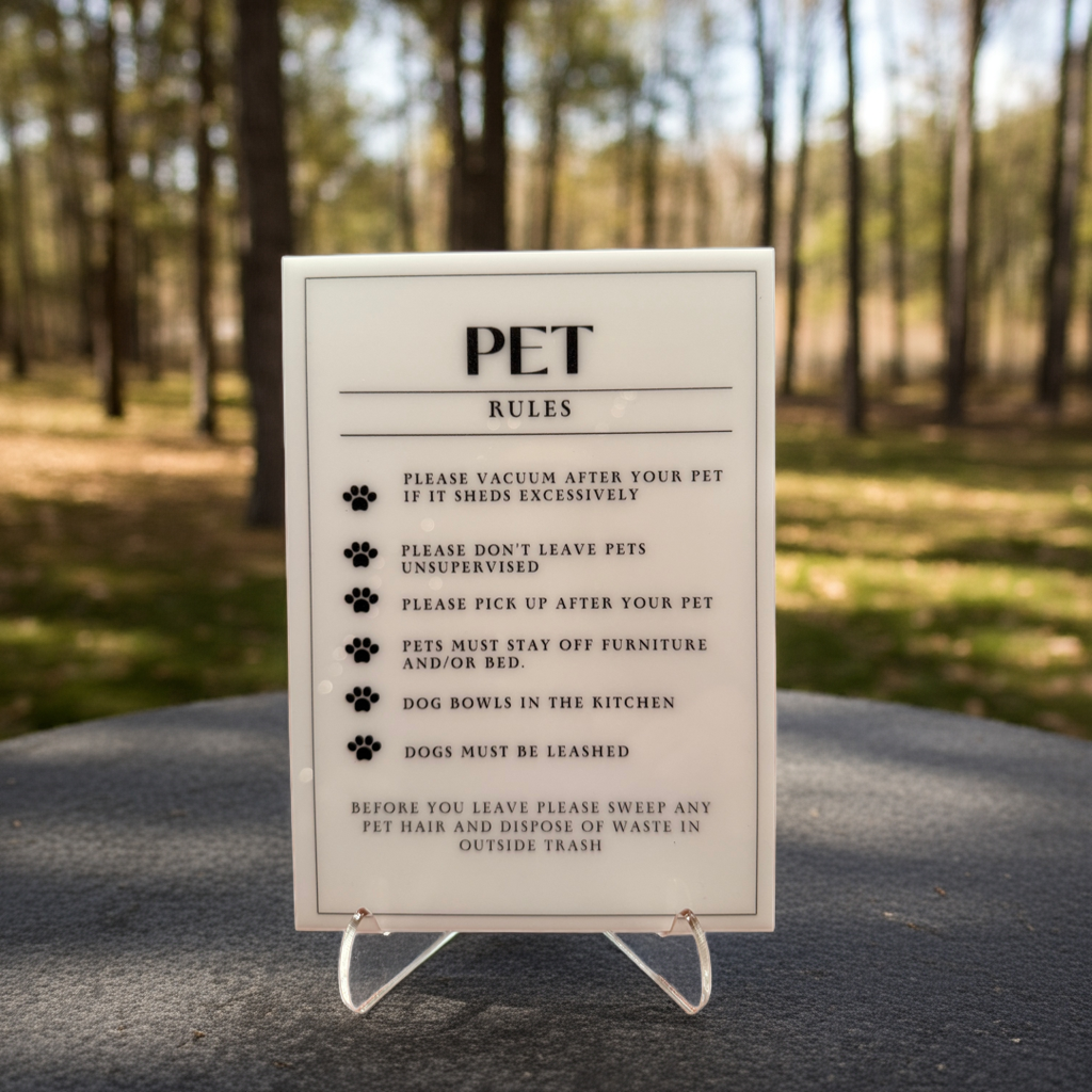 Pet Rules - Vacation Rental House Rules Signs, 5x7 inch Acrylic Signs (Design 21) - Professional Artwork