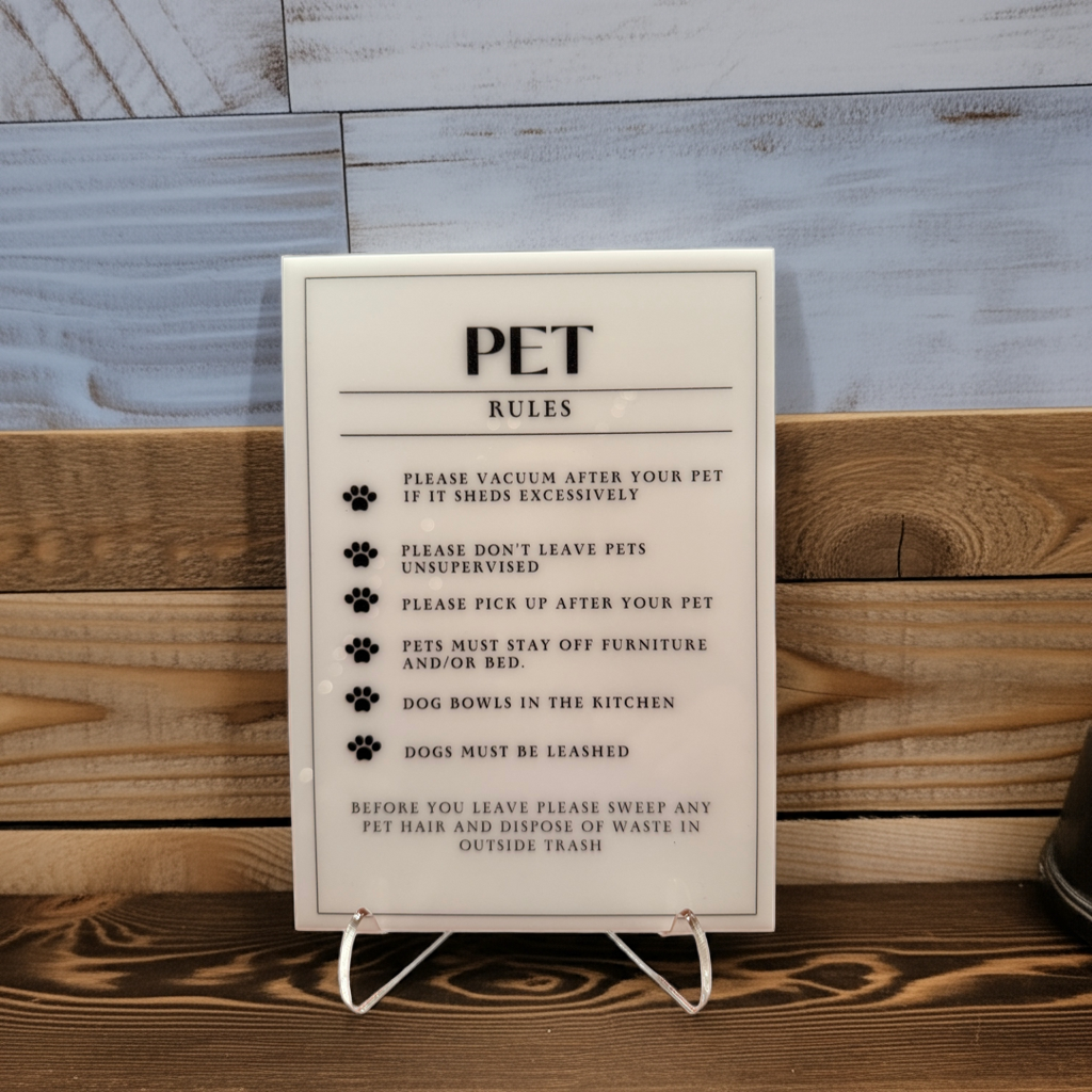 Pet Rules - Vacation Rental House Rules Signs, 5x7 inch Acrylic Signs (Design 21) - Professional Artwork
