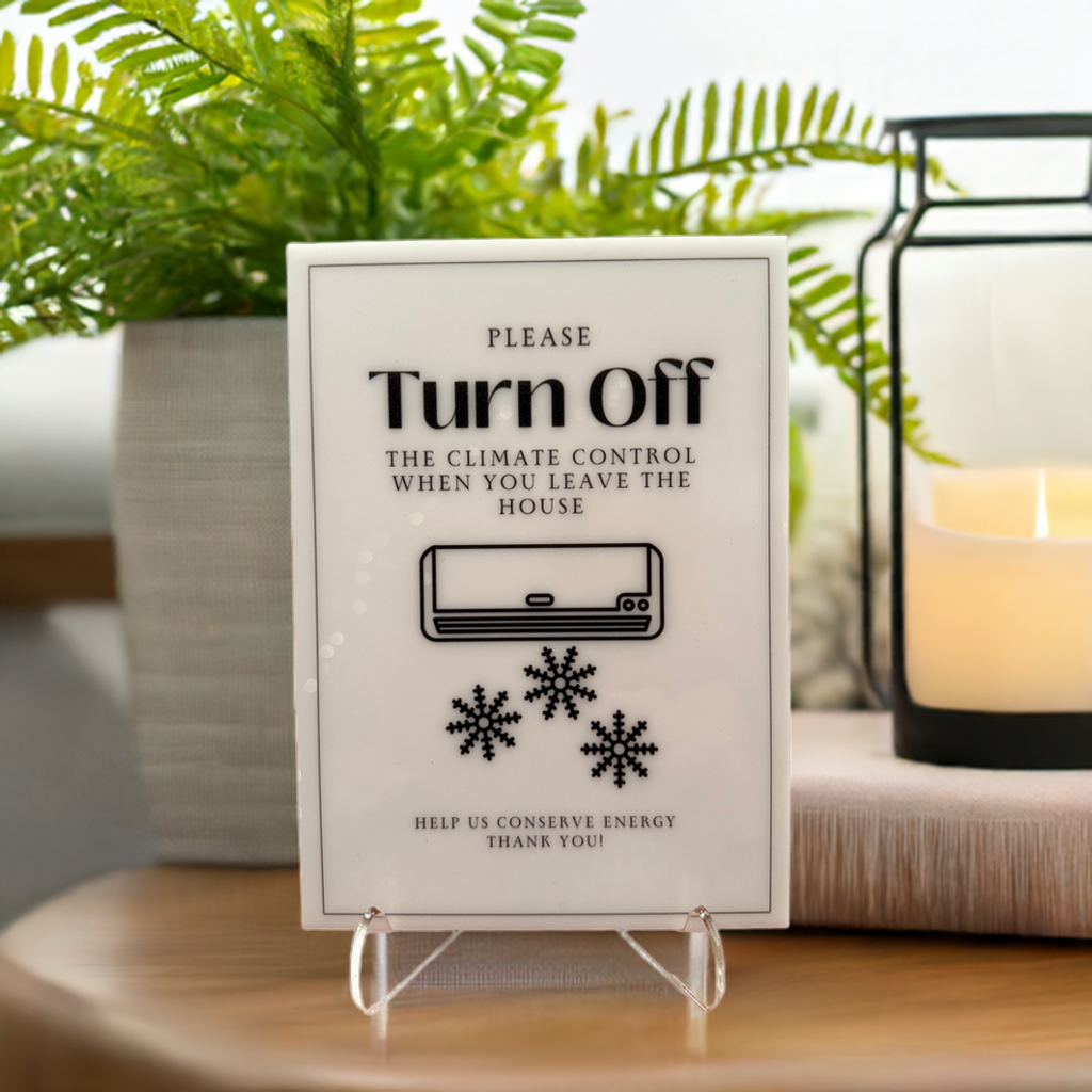 Please Turn Off The Climate Control - Vacation Rental House Rules Signs, 5x7 inch Acrylic Signs (Design 10) - Professional Artwork