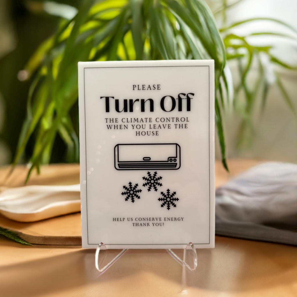 Please Turn Off The Climate Control - Vacation Rental House Rules Signs, 5x7 inch Acrylic Signs (Design 10) - Professional Artwork