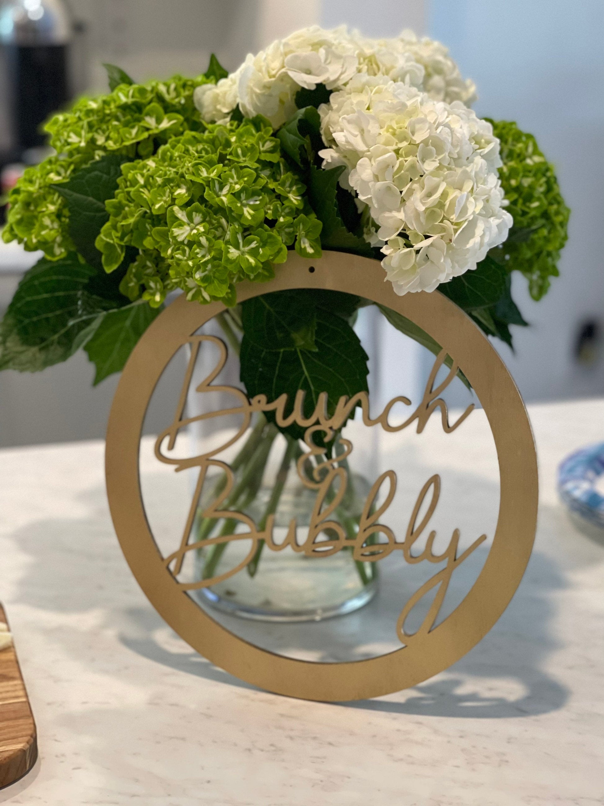 Brunch & Bubbly Round Wooden Sign - Professional Artwork