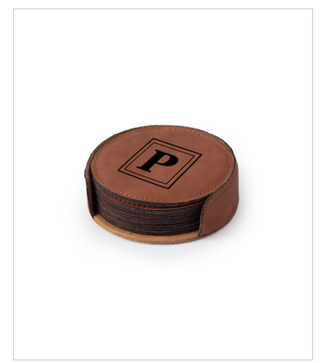 Round Leather Coaster Set Chestnut