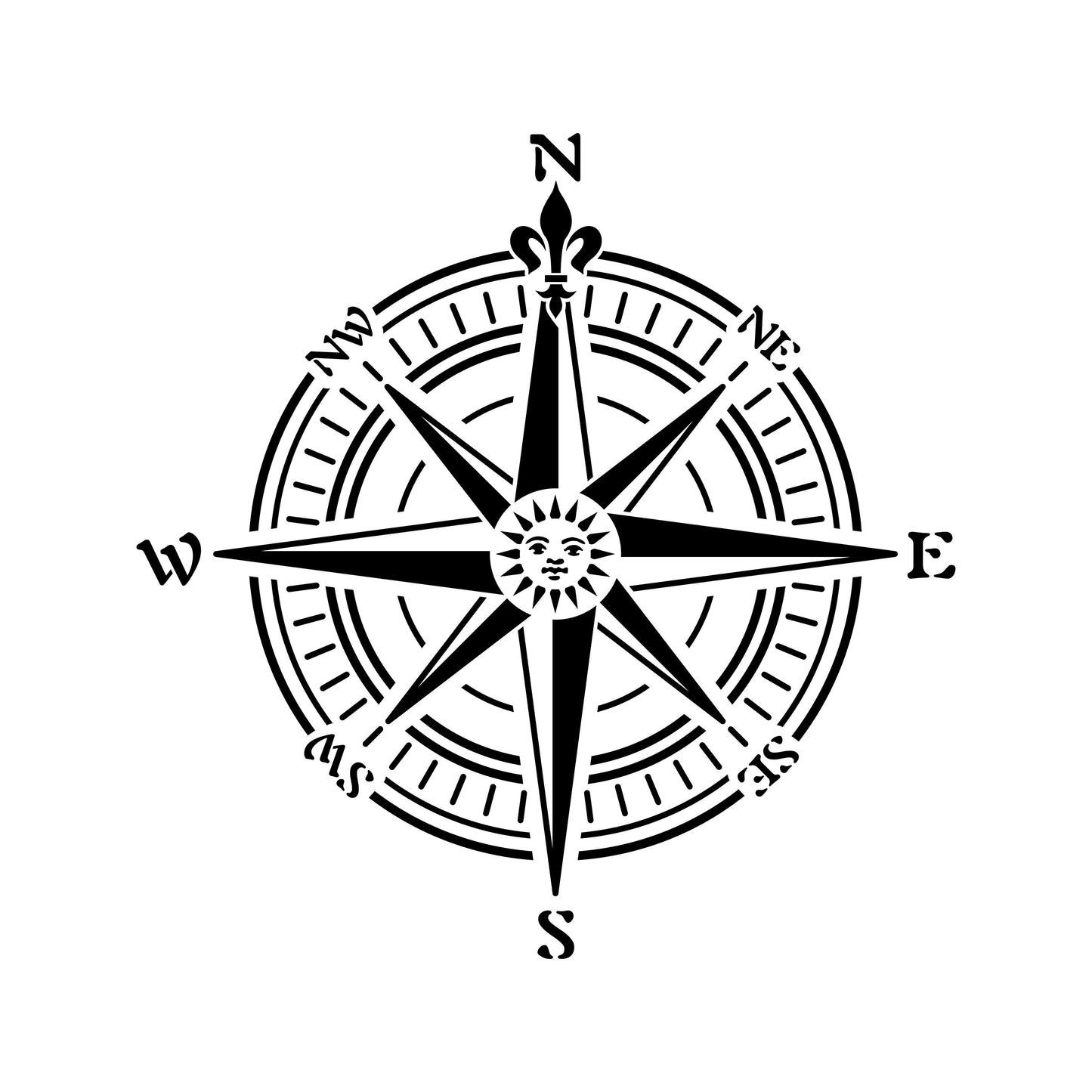 Compass Rose Stencil on Reusable Mylar - Professional Artwork